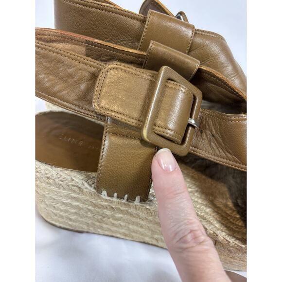 Celine Paris Espadrilles Wedges Platform Sandals Brown Leather Size 38 Buckle - Picture 14 of 16